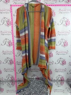 One Girl Who cardigan knit Striped Open-Front Cardigan in Orange, Green & Purple